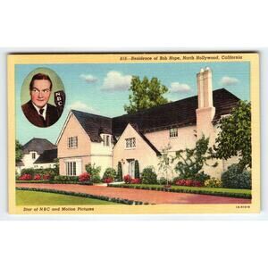 Home Of Bob Hope Actor North Hollywood California Linen Postcard 1940s Unposted
